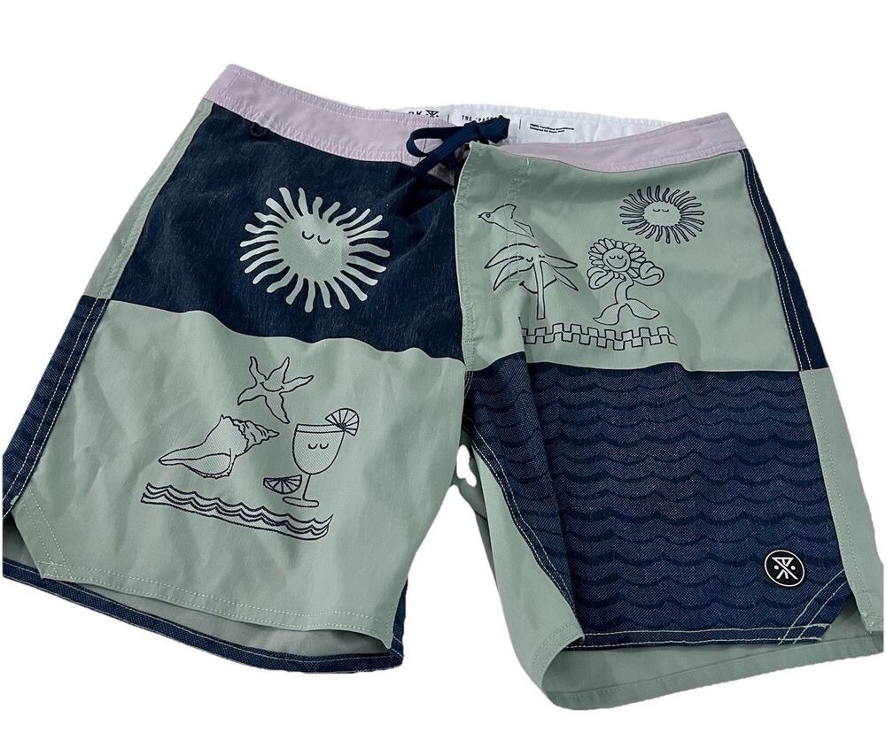 Roark Board Shorts Mens 32 Green Passage Costa Chapporal Swim Trunks 17" Outseam